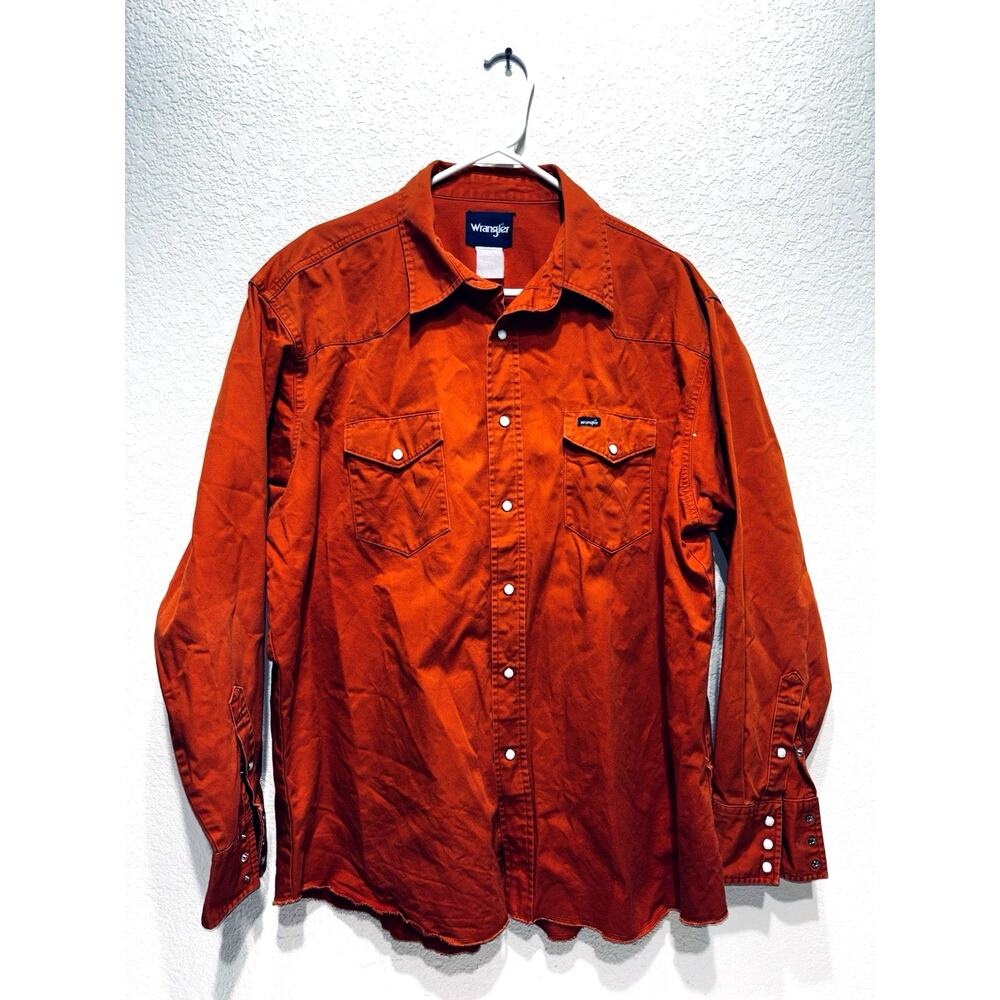 Wrangler Western Pearl Snaps Shirt Orange Canvas Heavy XXXL Vintage